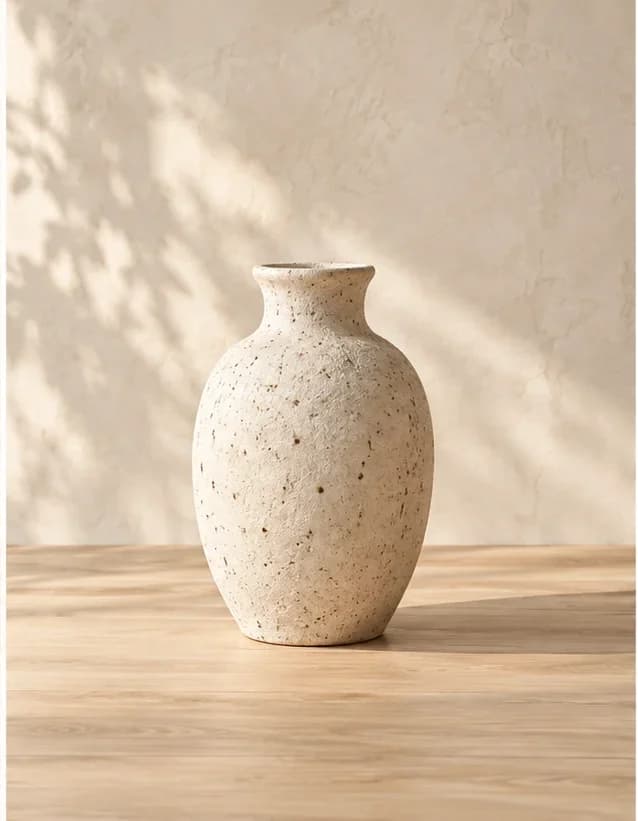 やわらかな光の中の陶器の花瓶