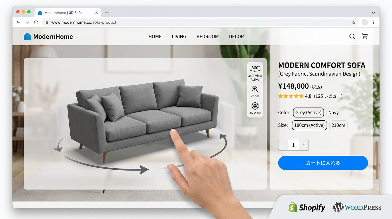 ECサイトでの3Dモデル埋め込みイメージ